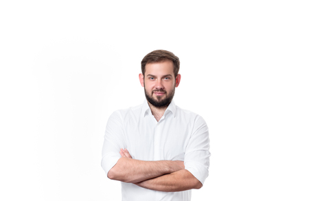 Portrait of smiling business man on white backgroundの写真素材