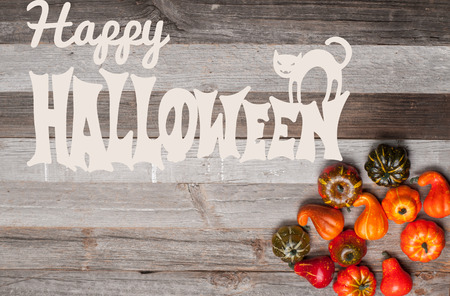 Halloween. Pumpkins on wooden background. Autumn conceptの写真素材