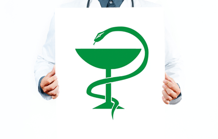 Doctor with Caduceus medical symbol vector. Medical Snake with a cup.の写真素材