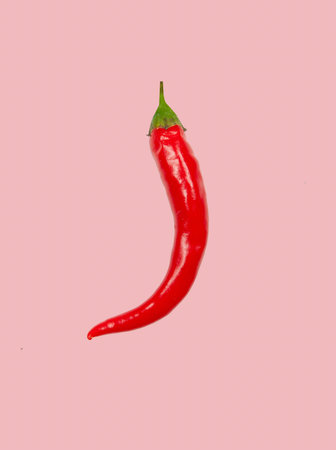 Fresh red chili pepper on pink pastel background 