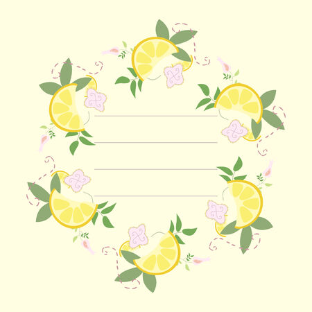 Simple flowers frame with lemon and leaves の写真素材