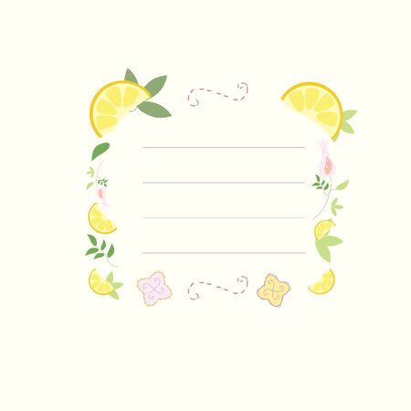 Simple flowers frame with lemon and leaves の写真素材