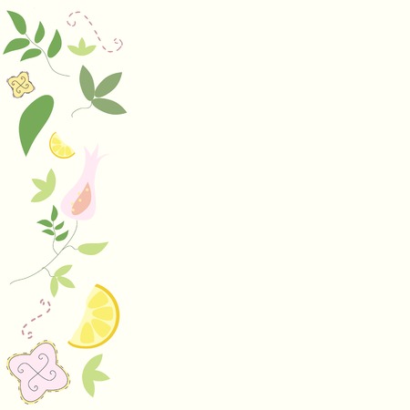 Simple flowers frame with lemon and leaves の写真素材