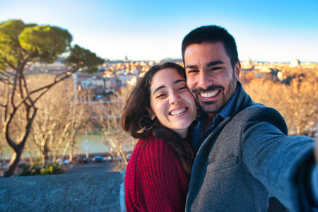 young couple in love makes a selfie in Rome on valentines day