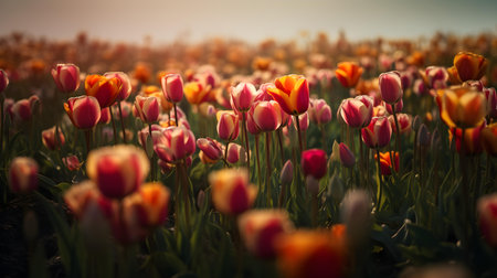A tulip field is a living testimony to the wonders of nature and the beauty that can emerge from the earth.の素材
