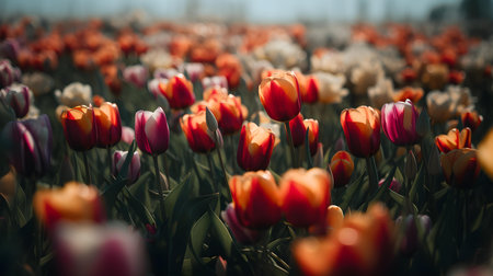 A tulip field is a living testimony to the wonders of nature and the beauty that can emerge from the earth.の素材