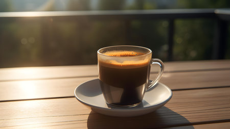 A cup of coffee enjoyed on a balcony offers a moment of serenity and sensory delight.の素材