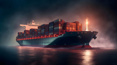 Container cargo ships, the workhorses of global commerce, embody the interconnectedness of our world, carrying the lifeblood of international trade across vast distances.の素材