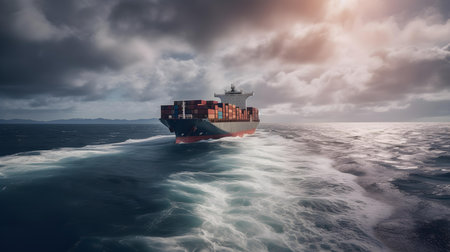 Container cargo ships, the workhorses of global commerce, embody the interconnectedness of our world, carrying the lifeblood of international trade across vast distances.の素材