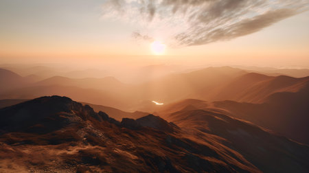 Standing at the top of a mountain offers a breathtaking and awe-inspiring view of the surrounding landscape.の素材