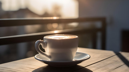 A cup of coffee enjoyed on a balcony offers a moment of serenity and sensory delight.の素材