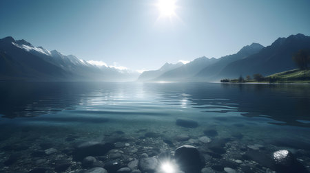 Close Up of a Lake with Mountains in the Distanceの素材