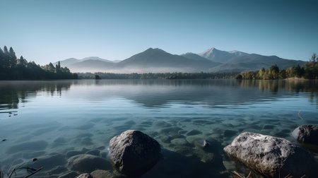 Close Up of a Lake with Mountains in the Distanceの素材