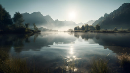 Close Up of a Lake with Mountains in the Distanceの素材