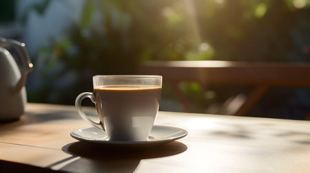 Balcony view of a cup of coffeeの素材