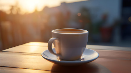 Balcony view of a cup of coffeeの素材