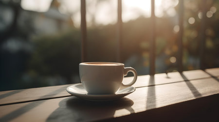 Balcony view of a cup of coffeeの素材
