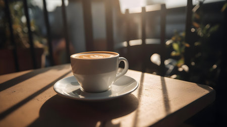 Balcony view of a cup of coffeeの素材