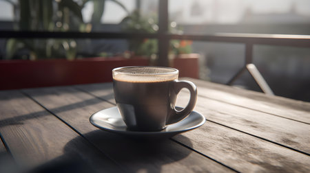Balcony view of a cup of coffeeの素材