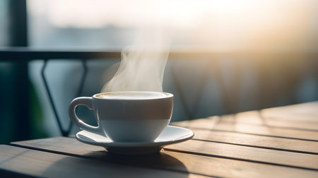 Balcony view of a cup of coffeeの素材