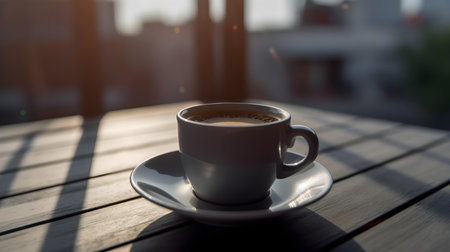 Balcony view of a cup of coffeeの素材