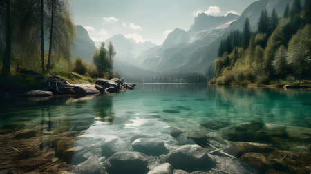 Close up of a lake in the mountainsの素材