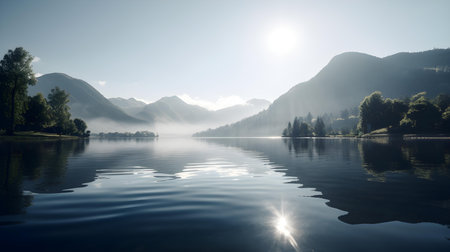 Close Up of a Lake with Mountains in the Distanceの素材