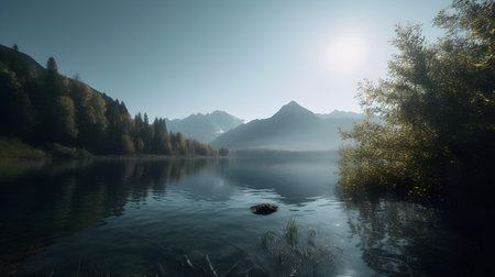 Close Up of a Lake with Mountains in the Distanceの素材