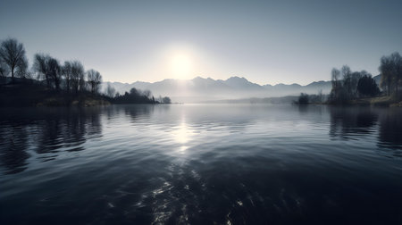 Close Up of a Lake with Mountains in the Distanceの素材