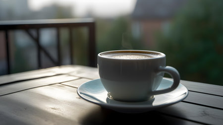 Balcony view of a cup of coffeeの素材