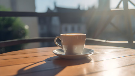 Balcony view of a cup of coffeeの素材