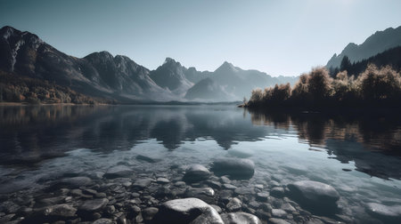 Close Up of a Lake with Mountains in the Distanceの素材