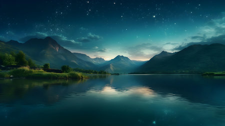 Close Up of a Lake with Mountains in the Distanceの素材