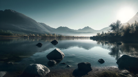 Close Up of a Lake with Mountains in the Distanceの素材