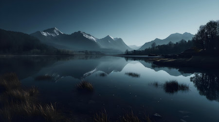 Close Up of a Lake with Mountains in the Distanceの素材