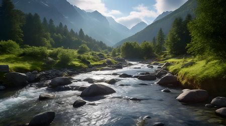 Close up of a river in the mountainsの素材
