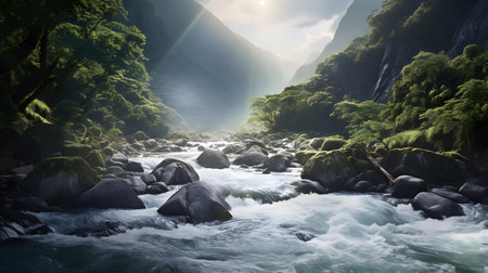 Close up of a river in the mountainsの素材