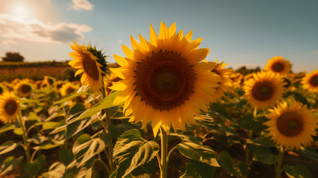Sunflowers Field in the Summer Sunの素材