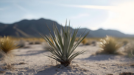 Yucca Plant in the Desert. Blurred Backgroundの素材