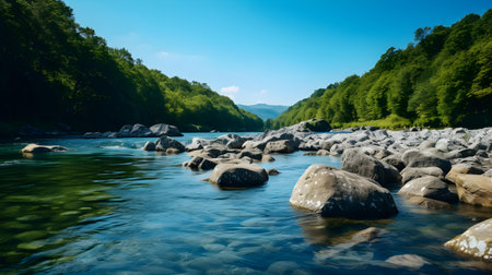 Wide angle view of a Rocky Riverの素材
