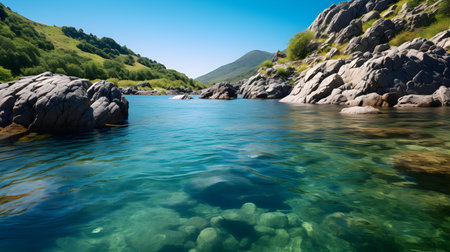 Wide angle view of a Rocky Riverの素材