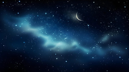 Dreamy Starry Night Sky with a Crescent Moon