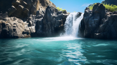 A Majestic Waterfall that Flows into a Pool of Clear Waterの素材
