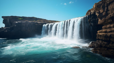 A Majestic Waterfall that Flows into a Pool of Clear Waterの素材