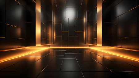 Empty geometrical Room in Amber Colors with beautiful Lighting. Futuristic Background for Product Presentation.の素材