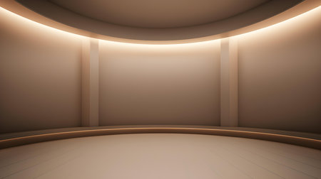 Empty geometrical room in beige colors with beautiful lighting. Futuristic Background for Product Presentation.の素材
