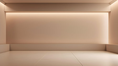 Empty geometrical room in beige colors with beautiful lighting. Futuristic Background for Product Presentation.の素材