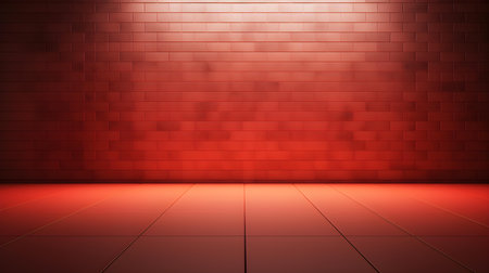Empty geometrical Room in Brick Red Colors with beautiful Lighting. Futuristic Background for Product Presentation.の素材