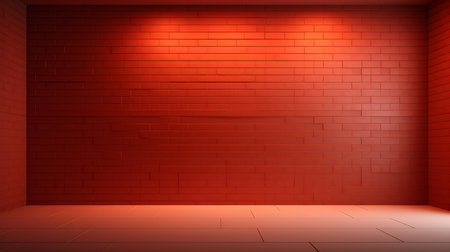 Empty geometrical Room in Brick Red Colors with beautiful Lighting. Futuristic Background for Product Presentation.の素材