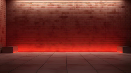 Empty geometrical Room in Brick Red Colors with beautiful Lighting. Futuristic Background for Product Presentation.の素材